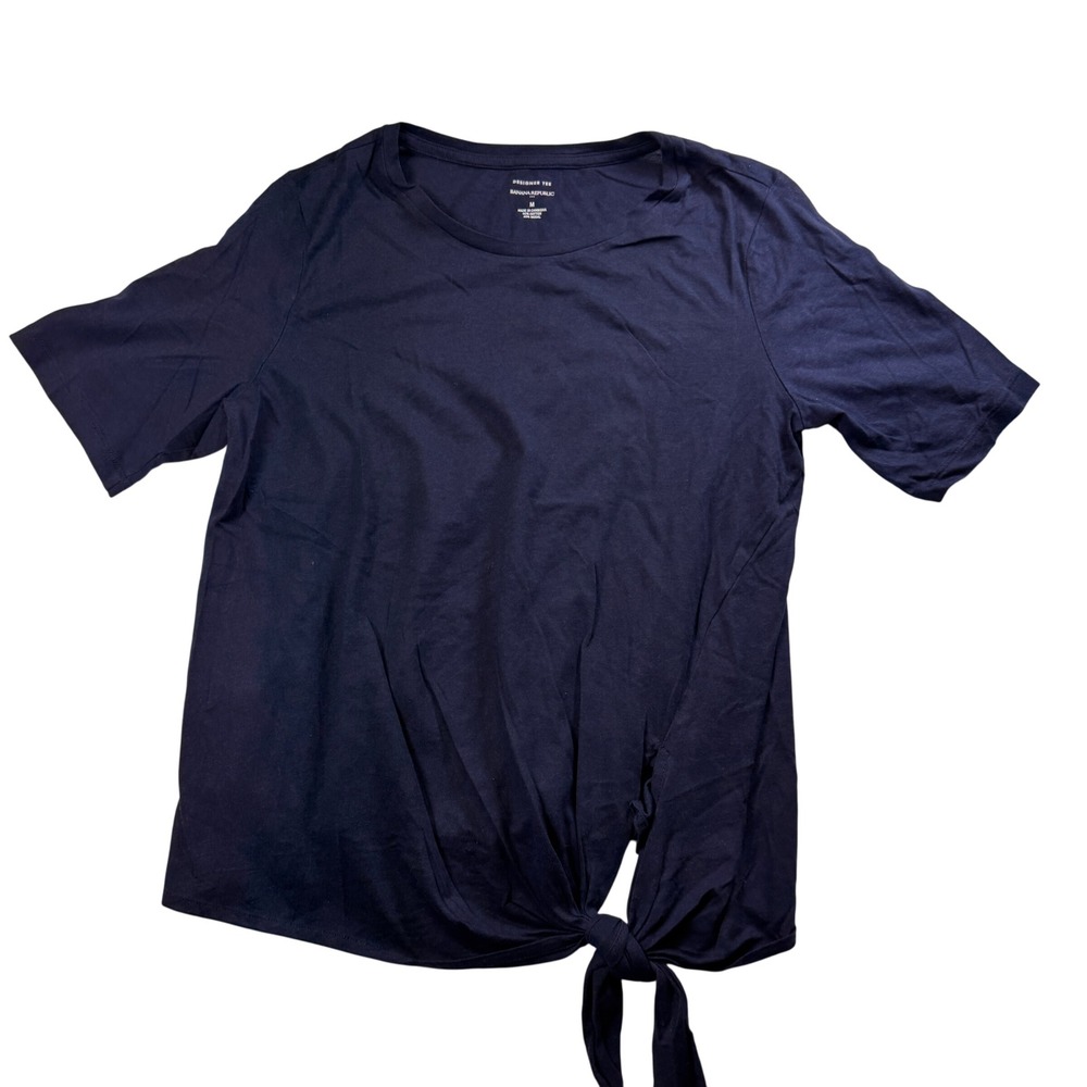 Banana Republic Designer Tee Tie Front Casual Short Sleeve Top Medium Navy Blue